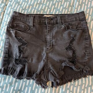 Mudd Black Jean Shorts with Distressed Frayed Hem